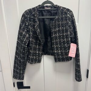 NWT Ci Sono Black and White Tweed Blazer shimmers women’s size medium
